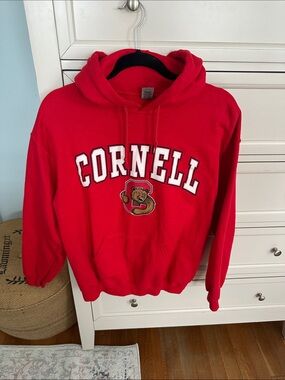 Gildan Red Hooded Sweatshirt with Front Lettering